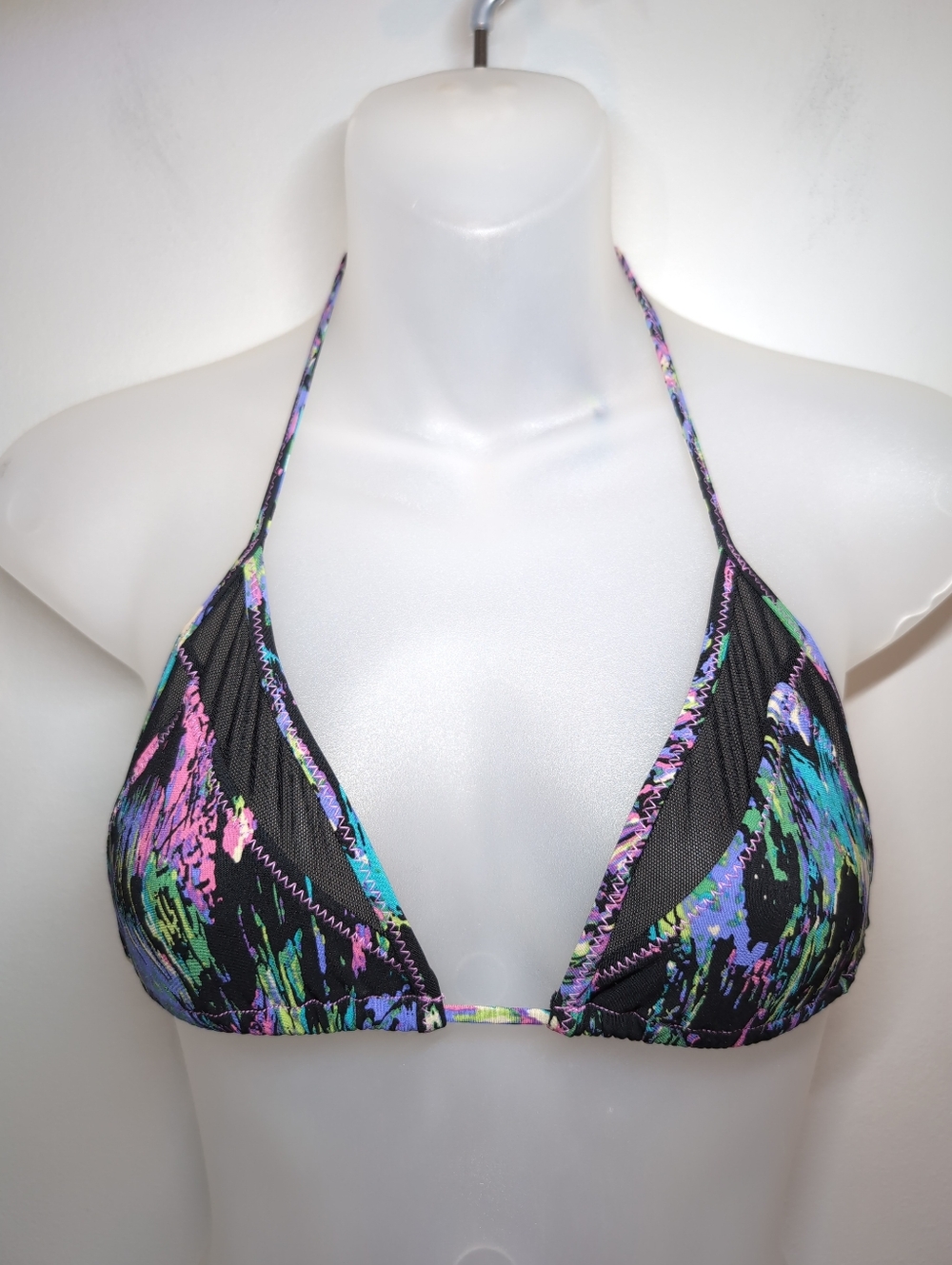 Tigerlily Tara Triangle Bikini Top in Neon Jungle Black Mesh Halter US Size 6 - Picture 10 of 12